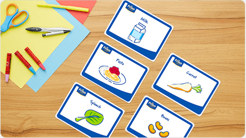 Flashcard showing various types of food