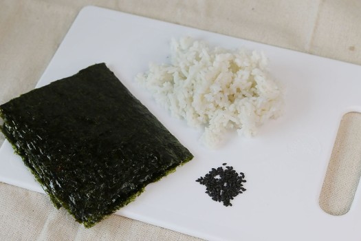 Prepared rice and seaweed for bento assemble