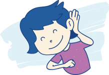 A child placing his hand next to his ear to pick out sounds using his auditory sense